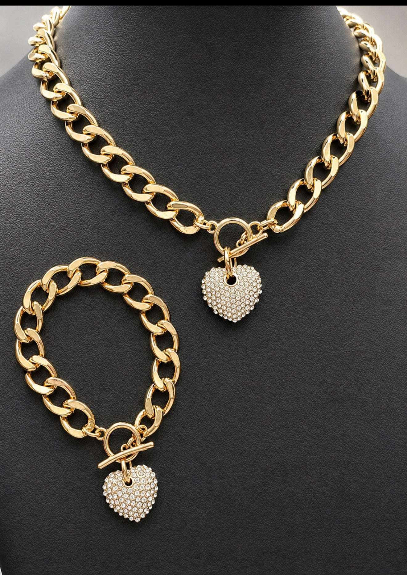 Gold Heart Cuban link Combo Set