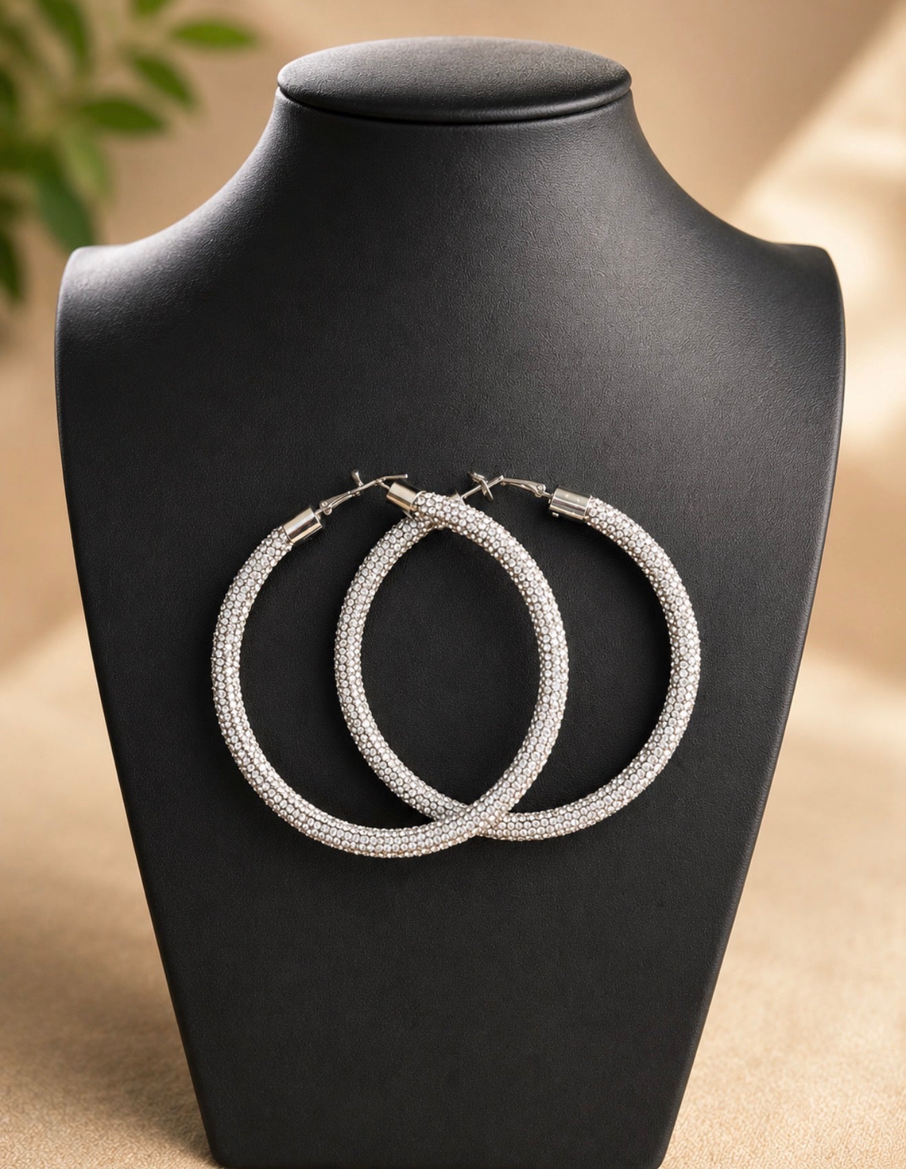 Blinged Out Silver Hoop Earrings